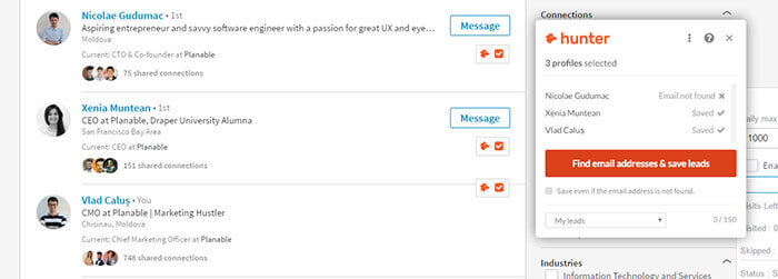 Hunter E-mail chrome extension for social media manager marketer freelancer