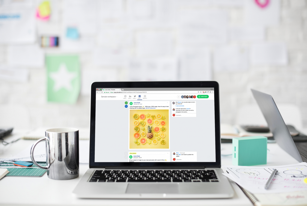 laptop with Jusco Soda - guide to manage multiple social media accounts